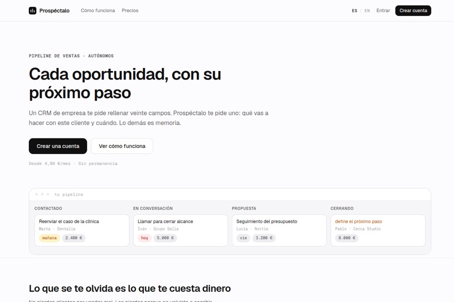 Panel de pipeline de ventas de prospectalo.com, construido por Algoryme